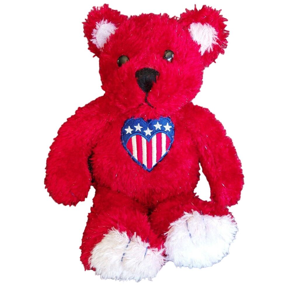 Sparkles Patriotic Teddy Bear Plush 11" Heart American Flag Red White Blue